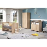 Chambre bébé trio NIKO - Lit 70x140 cm + Commode à langer 2 portes + Armoire 2 portes - Décor chêne naturel - TRENDTEAM