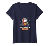 Womens Peanuts - Snoopy and Woodstock First Beagle In Space V-Neck T-Shirt