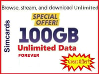 2 X 100gb Unlimited Data Mobile Phone Pay As You Go Sim Card Free Data For Life