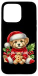 Coque pour iPhone 15 Pro Max Chiot mignon en bonnet de noel avec biscuit au pain d'épice