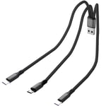 Multi USB C Splitter Kabel, USB A till Dubbel Typ-C + Micro USB Hane Laddningskabel, Nylon Flätad Kabel med 3x0.3m Kabel, 5A Snabbladdning, Kompatibel