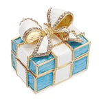 OLegei boîte à bijoux décorative avec nœud papillon coffret à bijoux mini cadeau pour anniversaire, Noël, mariage (6 x 4cm, blanc+bleu)