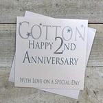 White Cotton Cards Carte Faite Main Inscription Happy 2 ND Anniversary en Coton avec Love sur Un Special Day