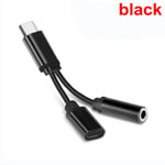 2in1 Headphone Adapter Type C To 3.5mm Jack Charging Cable Black
