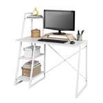 SoBuy® FWT29-W, Home Office Table Desk Computer Desk Workstation with 3 Tiers Side Storage Shelves, White