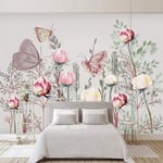 Fond D'Écran 3D Mural Rose Fleur Papillon Papier Peint Intissé Tapisserie Murales 3D Mur De Fond Tv Papier Peint Murales 200×140cm