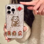 ¿¿Tui De T¿¿L¿¿Phone Portable Transparent Adapt¿¿ ¿¿ L'iphone 14plus, Feuille D'or, Chat Porte-Bonheur, Mot De B¿¿N¿¿Diction, Paix