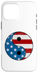 Coque pour iPhone 16 Pro Max Drapeau américain Yin et Yang rouge, blanc et bleu avec étoiles