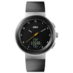 Braun Analogue Quartz Watch with Digital Display with Calendar and Step Count, Black Dial and Black Silicone Rubber Strap, 45mm Stainless Steel Case, Model BN0299NBKBKG