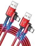 JSAUX Câble USB C (2M, Lot de 2) Angle Droit Chargeur USB C Cable USB Type C Charge Rapide Nylon Tressé Compatible avec iPhone 16 15 Pro, Samsung Galaxy S24 S23 Ultra A55 S22 S21, Android Auto-Rouge