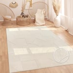 Tapis Salon Chambre Adulte Poil Long Shaggy Motif Scandinave Motif Boho Motif Abstrait Moelleux Lavable Crème, Dimension:80x150 cm