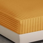 Hafaa Single Fitted Sheet 40cm Deep Pockets Elastic Fitted Bed Sheet Soft Brushed Microfiber with Satin Stripes Bed Sheets (Ochre, 90 X 190 Cm)