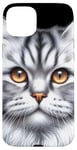 Coque pour iPhone 15 Plus Chat tigré argenté x Chat mignon x Chat gris