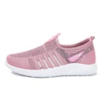 Women Casual Sneakers Fashion Solid Color Breathable Weaving Mesh Slip On Low Top Spring Summer Soft Bottom Light Ladies Flat Running Shoes Pink