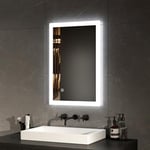 EMKE Miroir de Salle de Bain, Miroir LED, 40x60cm, Miroir de Salle de Bain Rectangle avec Interrupteur Tactile, Anti-buée, Lumière Blanche Froide