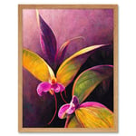 Pink Orchid Vibrant Mauve Flowers Painting Art Print Framed Poster Wall Decor 12x16 inch