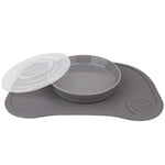 Twistshake Ensemble de Vaisselle pour Bébé Mini | Assiette Ventouse Bébé + Set de Table Bébé (31x17) | Assiette de sevrage sans BPA | Assiette Bébé d'entraînement en 3 Parties | 6 mois+ | Gris