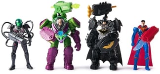 DC Comics, Metal Force Team Up Brainiac and Lex Luthor vs Batman and Superman Set, 10-cm Action Figures with Exclusive Accessories, Includes Character Cards, Kids’ Toys for Boys and Girls Aged 4+