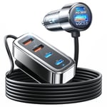 AINOPE Chargeur de voiture USB C 90 W avec 6 ports, charge rapide en métal avec câble de 5 ft avec iPhone 15/14/13 Pro Max, Samsung