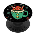 Funny Elf Hot Chocolate Snowflake Hot Cocoa Christmas Movies PopSockets PopGrip Adhésif