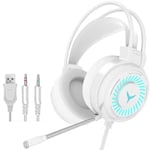 White Casque de jeu filaire G60, 7.1 stéréo, son Surround sur l'oreille, avec Microphone, lumière LED, suppression du bruit, pour PC PS5 Xbox ""Nipseyteko