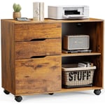 Sweetcrispy - Caisson 3 tiroirs, Meuble rangement bureau avec compartiments ouverts, pour format A4, documents, support d'imprimante