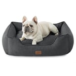 Bedsure Medium Dog Bed Washable - Waterproof Indoor Puppy Bed for Large Pet, Rectangle Cuddle Cat Beds with Anti-Slip Bottom, Grey, 76x61x23cm