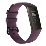 Fitbit Charge 3 ruudukko kuviollinen silikooni muovinen joustava vaihto ranneke metalli soljella - Violetti