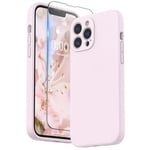 SURPHY Coque Silicone Liquide Compatible avec iPhone 13 Pro Max 6,7 Pouces, Protection Individuelle pour Chaque Objectif Épaissie Silicone Premium Etui pour iPhone 13 Pro Max 6,7 Pouces, Rose Craie