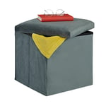 Relaxdays Tabouret, Siège avec Rangement, H x L x P : 38 x 38 x 38 cm, Pliable, Tabouret en MDF et Velours, Anthracite