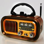 Poste Radio Portable, Am/Fm/Sw Radio A Pile, Rétro Radio Vintage Alimentée Par Des Piles Rechargeables Ou D-Cell De 1200Mah, Transisto Radio Bluetooth Supportant Usb/Tf Card/Tws