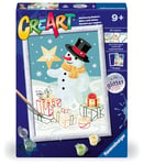 Ravensburger - CreArt Série D Classic : bonhomme de neige avec paillettes, kit de peinture par numéros, contient une planche pré-imprimée, un pinceau, des couleurs et des accessoires, jeu créatif pour