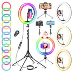 GerTong 12'' Ring Light avec Trépied Grand 1m77 70in, Anneau Lumineux Professionnel avec 40 RVB Mode 13 Niveaux pour Youtube/Maquillage, LED Lampe Anneau Lumière Flashs pour Appareils Photo