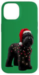 Coque pour iPhone 14 Chapeau de Père Noël Terrier Russe Noir Lumières de Noël Propriétaire Chien