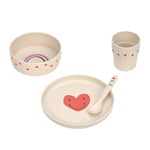 LÄSSIG Set de vaisselle pour enfants (assiette, gobelet, bol, cuillère) sans mélamine, sans BPA, pour lave-vaisselle et micro-ondes/Dish Set Happy Rascals Heart lavender