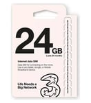 Three Mobile Broadband Sim Card with 24GB Data for use in iPad, Tablet, Dongle