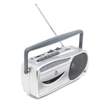 GPO 9401 Radio AM / FM portable rétro et lecteur de cassettes - Casque, prises microphone - Argent