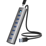 ORICO Hub USB 3.0, Aluminium Data USB 7 Ports Adaptateurpour, avec Câble de 50 CM, 5 Gbps, avec Port d'alimentation 5V/3A, Compatible avec PC, MacBook, PS4, Surface Pro, Disque Dur