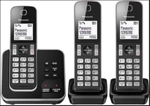 Panasonic KX-TGD323 Cordless Home Phone - Answering Machine - Black (3 Headsets)