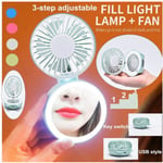 Portable Handheld Mini Fan Usb Rechargeable Led Light Makeup Mir Green