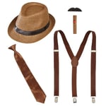 Widmann 68557 – Costume Set The Wild 20s, 5 Pieces, Hat, Braces, Moustache, Tie and Cigar, Charleston, Gangster, Mafia Boss, Accessories, Carnival, Fancy Dress, Theme Party