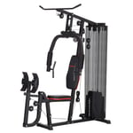 Kraftstation, multifunktionell träningsstation med lat pulldown & butterfly bar, benpress, fitnessapparat med 45 kg viktklossar