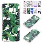 E-Flamingo Coque Samsung Galaxy S7, Cute Feuille Tropicale TPU Souple Silicone Case Samsung Galaxy S7 Transparent Antichoc Soft Gel Bumper Fine Slim Incassable Ultra Resistante Case Cover