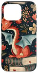 Coque pour iPhone 16 Pro Motif de ver de bibliothèque Cute Dragon Books Cottagecore