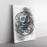 Big Box Art Planet Earth in Abstract Canvas Wall Art Print Ready to Hang Picture, 76 x 50 cm (30 x 20 Inch), White, Grey, Black