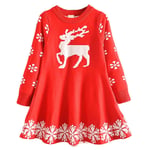 Jul Barn Flickor Ren Snöflinga Print Jumper Klänning Långärmad Stickad Swing A-linje tröja Klänningar Julfest Kostym Red 6-7 Years