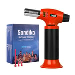 Sondiko Blow Torch S400, Refillable Kitchen Blow Torch, Fit All Butane Tanks Butane Torch with Safety Lock and Adjustable Flame for Desserts, Creme Brulee, and Baking (Butane Not Included), Orange