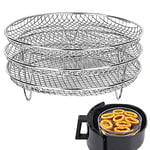 Beenle-Icey Air Fryer Rack for Ninja Fryer, 3 Stackable Dehydrator Racks, Stainless Steel Basket Tray, Multi-Purpose Accessories Oven and Press Cooker Compatible with Most