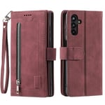 Samsung Galaxy A35 5g Pu Nahkakotelo Ranneke Vetoketju 9 Korttikotelo Puhelin CoverWine Red