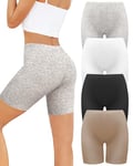 VOENXE Femme Boxer Short, Cycliste Shorty Anti-Frottement Cuisse,Coton sous Jupe Robe Panty Culotte,Douce Women Court Legging Sécurité Comfort, Lot De 4